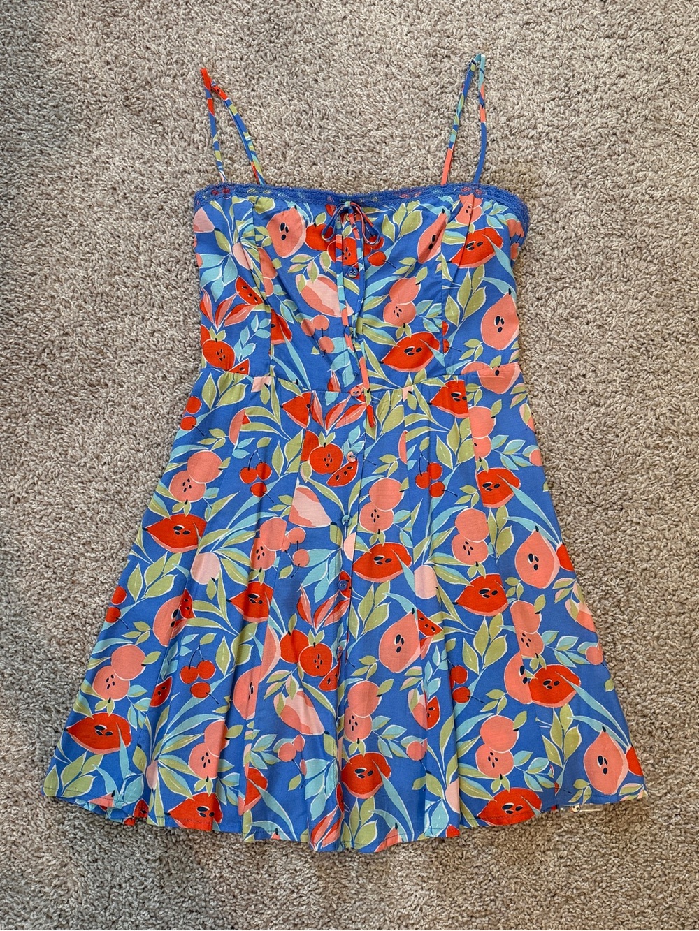 Altar'd State Blue Sundress with Red & Pink Print